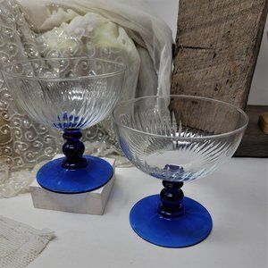 Vintage Glasses Cobalt Blue Stems w/ Ribbed Pattern